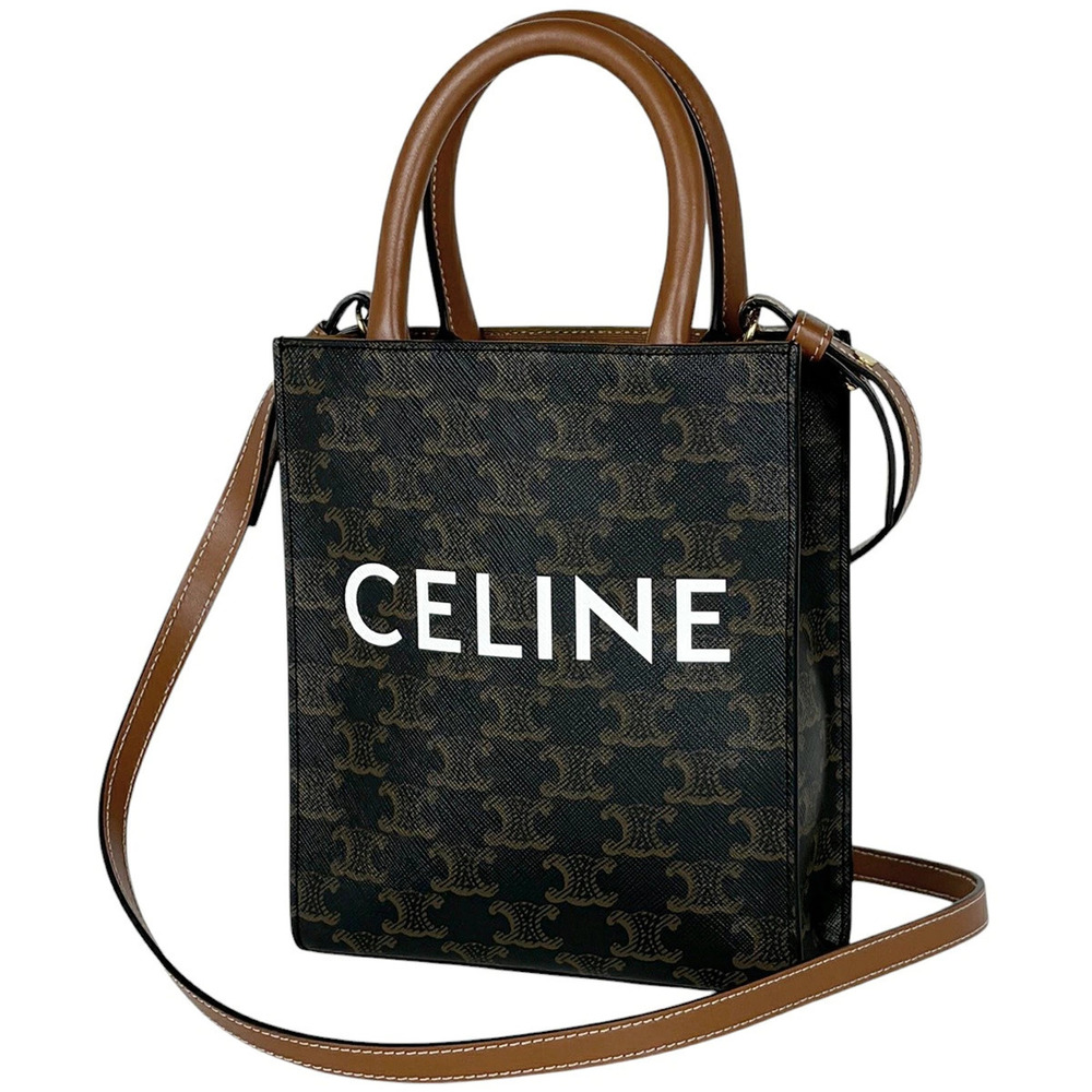 Celine Vertical Cabas Tote Bag Triomphe Canvas Black Brown